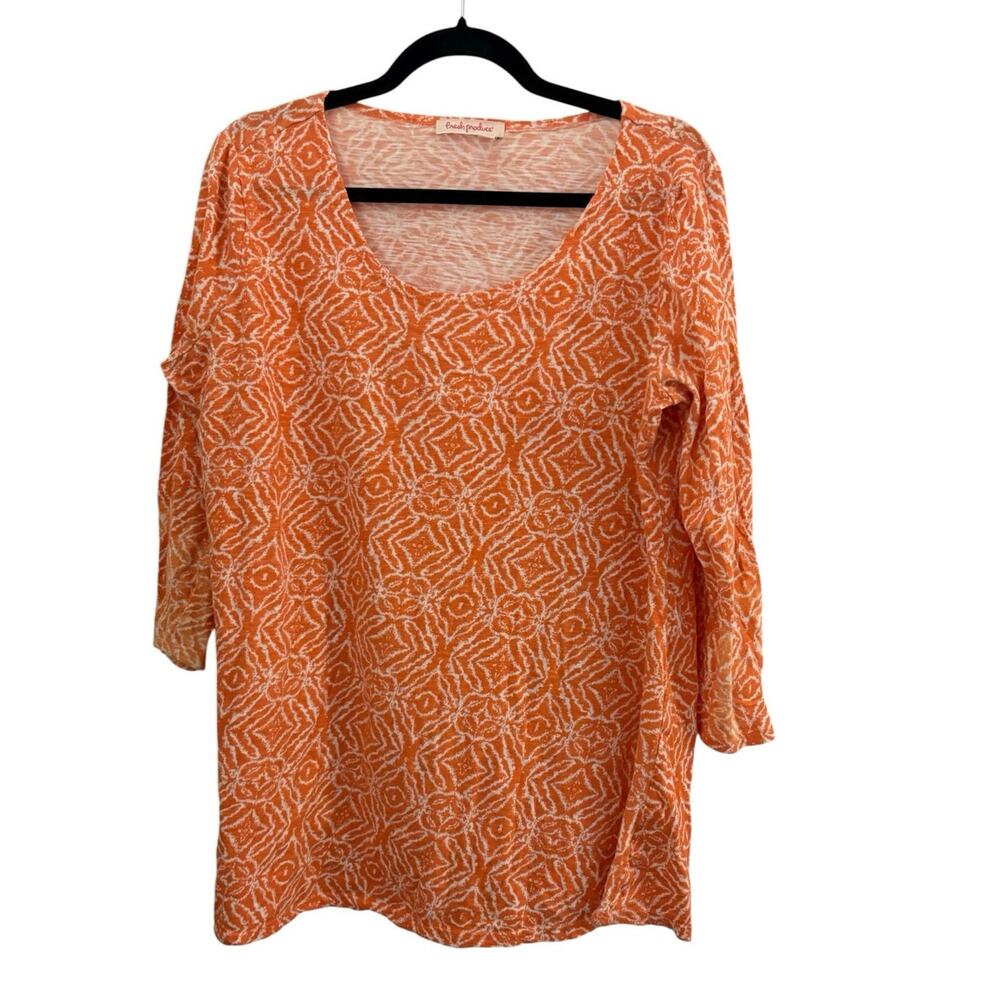 Fresh Produce 100% Cotton Top Shirt L Orange Coral Scoop Neck BEACHY Summer